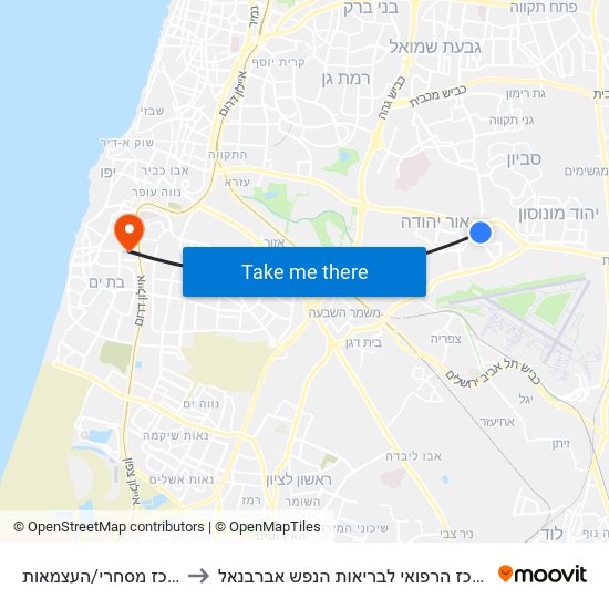 מרכז מסחרי/העצמאות to המרכז הרפואי לבריאות הנפש אברבנאל map