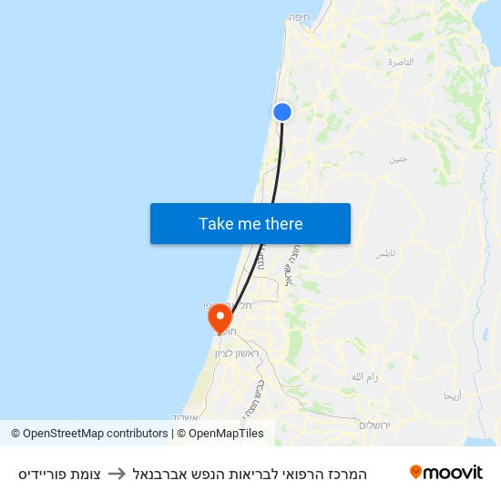 צומת פוריידיס to המרכז הרפואי לבריאות הנפש אברבנאל map