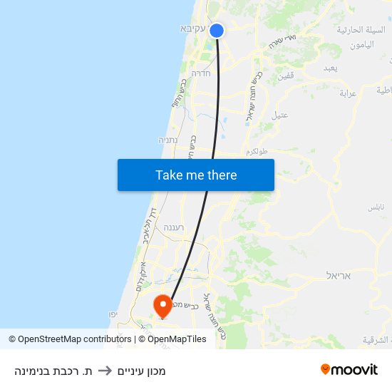 ת. רכבת בנימינה to מכון עיניים map