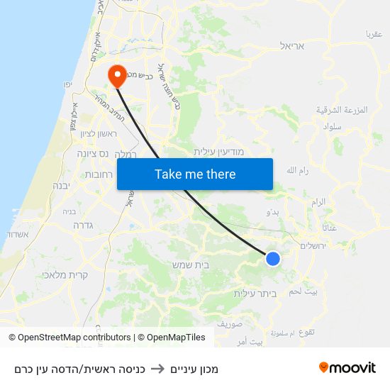 כניסה ראשית/הדסה עין כרם to מכון עיניים map