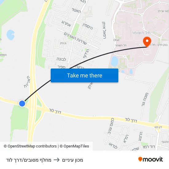 מחלף מסובים/דרך לוד to מכון עיניים map