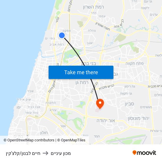 חיים לבנון/קלצ'קין to מכון עיניים map