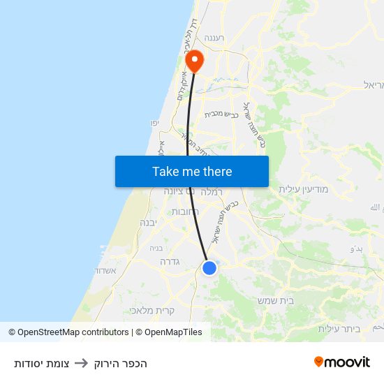 צומת יסודות to הכפר הירוק map