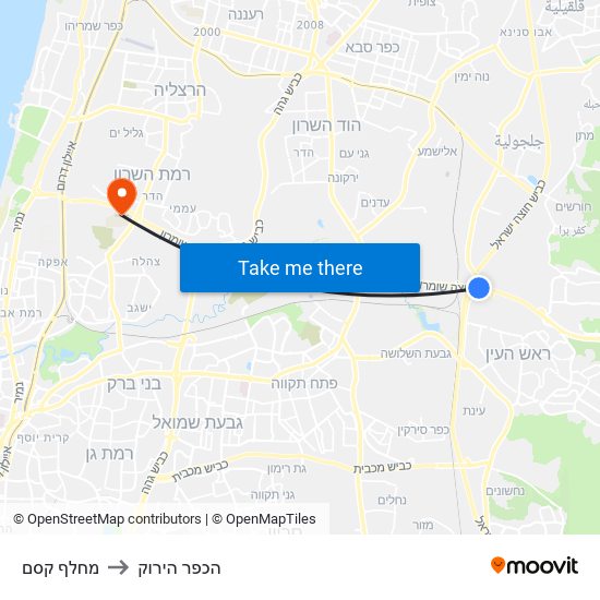 מחלף קסם to הכפר הירוק map