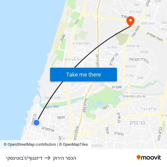 דיזנגוף/ז'בוטינסקי to הכפר הירוק map