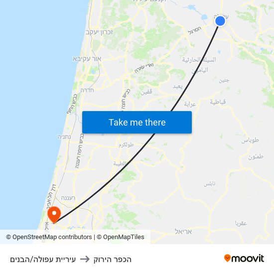 עיריית עפולה/הבנים to הכפר הירוק map