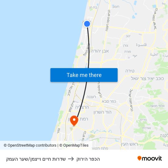 שדרות חיים וייצמן/שער העמק to הכפר הירוק map