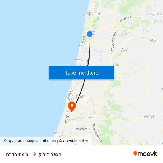 צומת חדרה to הכפר הירוק map