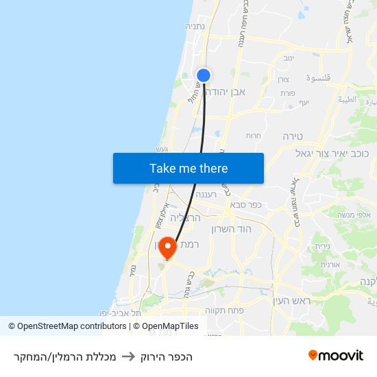 מכללת הרמלין/המחקר to הכפר הירוק map