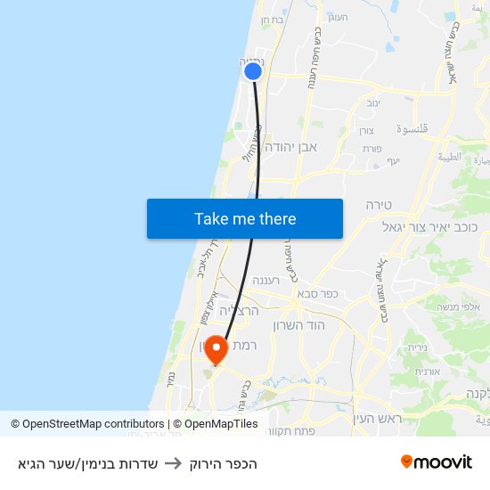 שדרות בנימין/שער הגיא to הכפר הירוק map