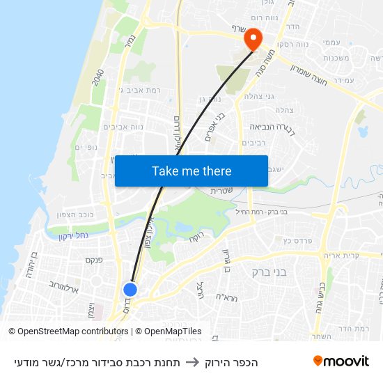 תחנת רכבת סבידור מרכז/גשר מודעי to הכפר הירוק map