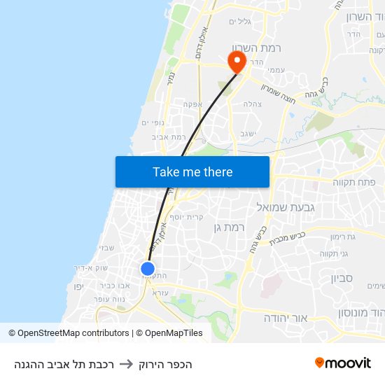 רכבת תל אביב ההגנה to הכפר הירוק map