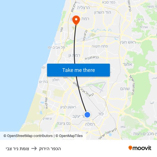 צומת ניר צבי to הכפר הירוק map