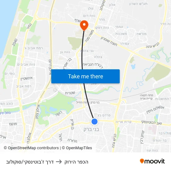 דרך ז'בוטינסקי/סוקולוב to הכפר הירוק map