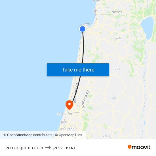 ת. רכבת חוף הכרמל to הכפר הירוק map