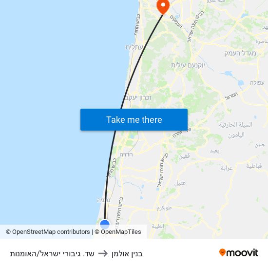 שד. גיבורי ישראל/האומנות to בנין אולמן map