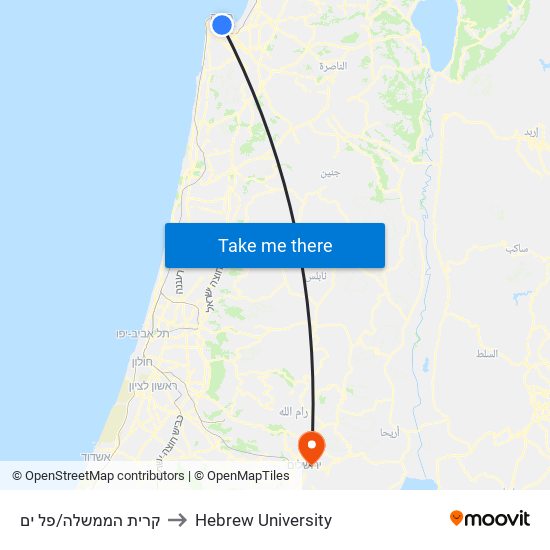 קרית הממשלה/פל ים to Hebrew University map