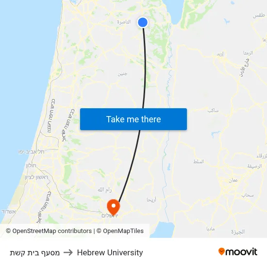 מסעף בית קשת to Hebrew University map