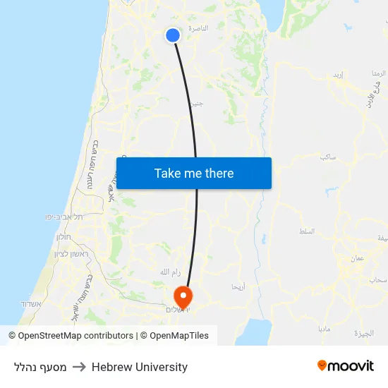 מסעף נהלל to Hebrew University map