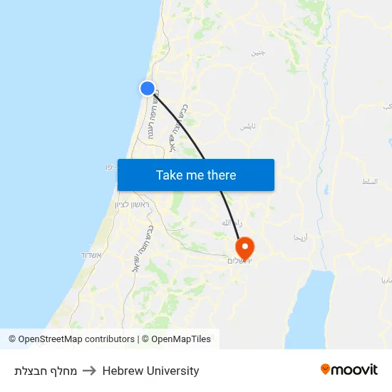 מחלף חבצלת to Hebrew University map
