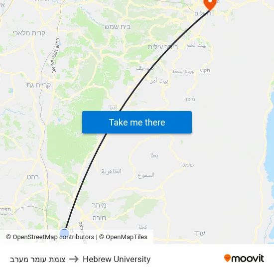 צומת עומר מערב to Hebrew University map