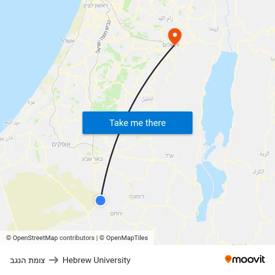 צומת הנגב to Hebrew University map