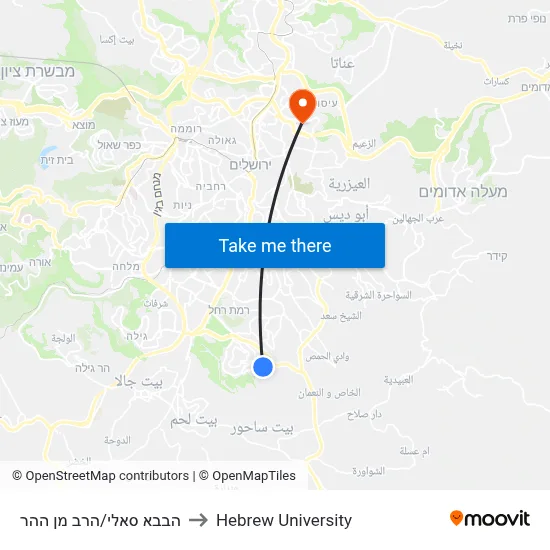 הבבא סאלי/הרב מן ההר to Hebrew University map
