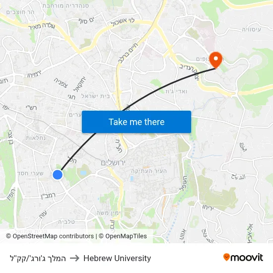 המלך ג'ורג'/קק''ל to Hebrew University map
