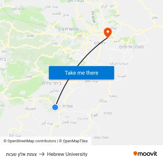 צומת אלון שבות to Hebrew University map