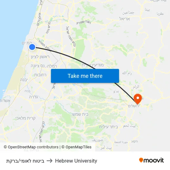 National Insurance/Bareket to Hebrew University map