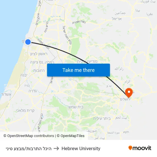 Culture Hall/Operation Sinai to Hebrew University map
