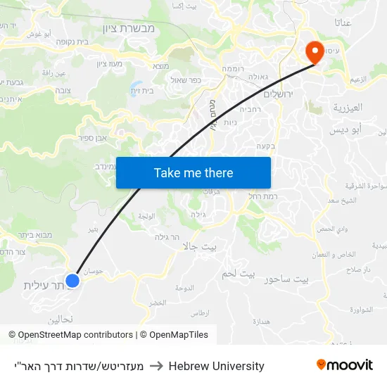 מעזריטש/שדרות דרך האר''י to Hebrew University map