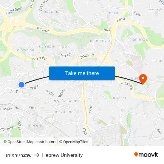 Shamgar/Yirmiyahu to Hebrew University map