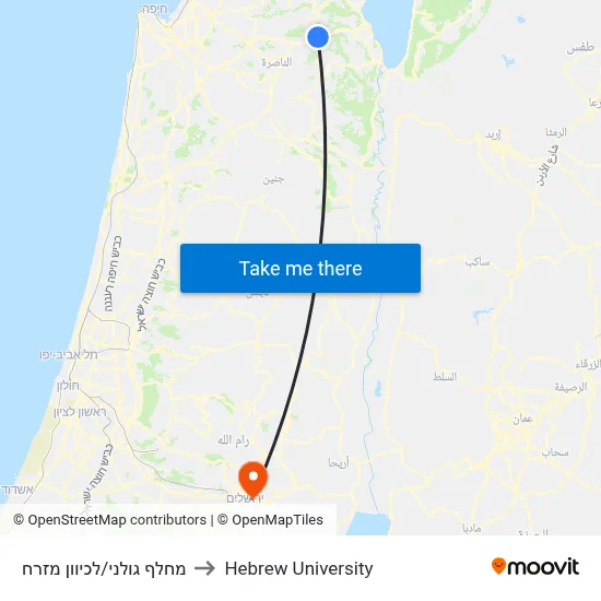 Golani Interchange/Eastbound to Hebrew University map