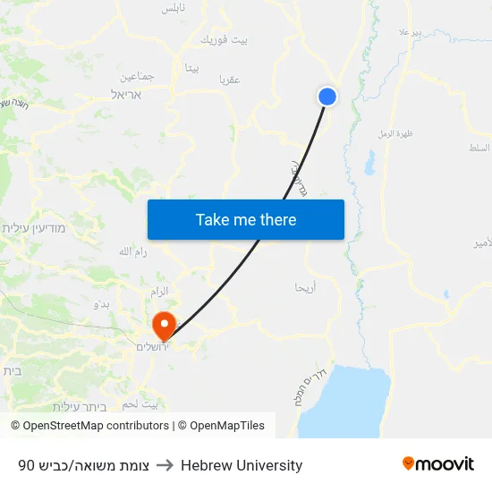 Masua Junction/Road 90 to Hebrew University map