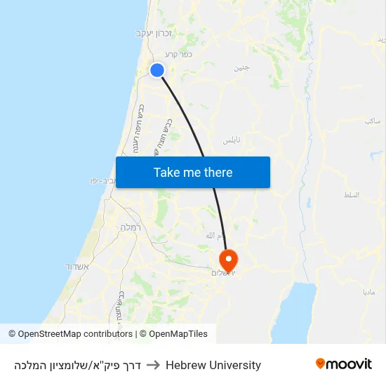 PICA Road/Shlomtzion HaMalka to Hebrew University map