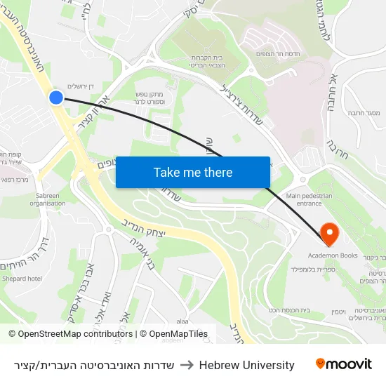 שדרות האוניברסיטה העברית/קציר to Hebrew University map