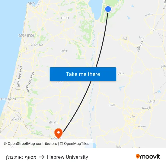Neot Golan Junction to Hebrew University map