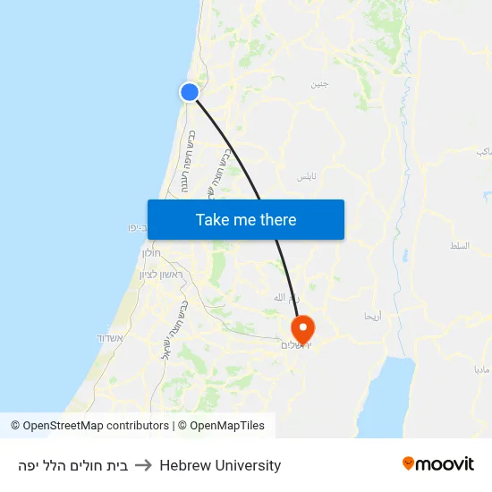 בית חולים הלל יפה to Hebrew University map