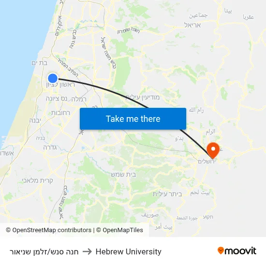 Hannah Senesh/Zalman Shneur to Hebrew University map