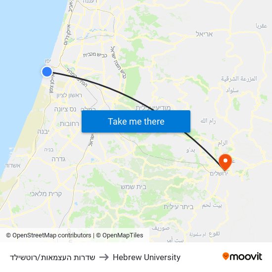 שדרות העצמאות/רוטשילד to Hebrew University map