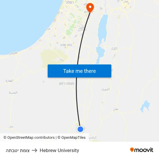 Yotvata Junction to Hebrew University map
