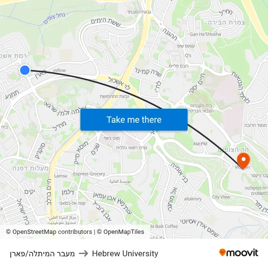 Mitla Pass/Paran to Hebrew University map