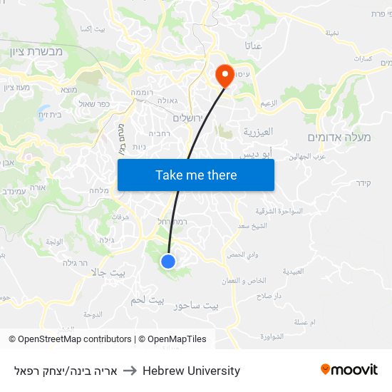 אריה בינה/יצחק רפאל to Hebrew University map