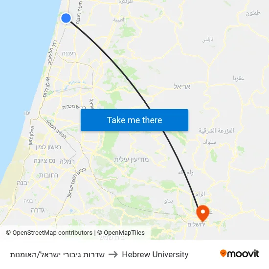 Giborei Israel Blvd/HaOmanut to Hebrew University map