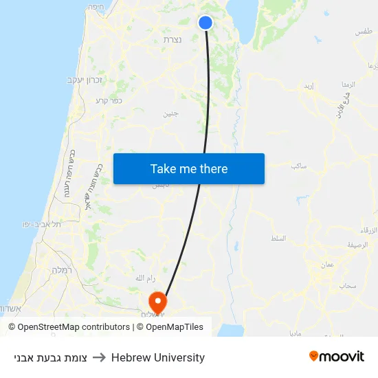 Givat Avni Junction to Hebrew University map
