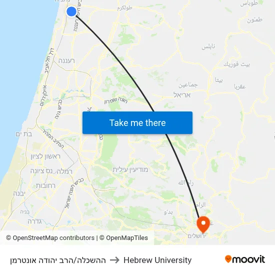 HaHaskala/Rabbi Yehuda Unterman to Hebrew University map
