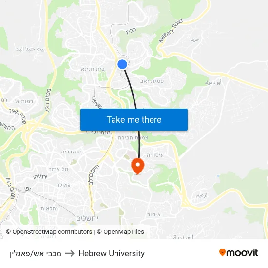 Fire Station/Paglin to Hebrew University map