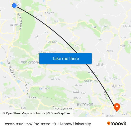 Yeshivat HaRan/Rabbi Yehuda HaNasi to Hebrew University map