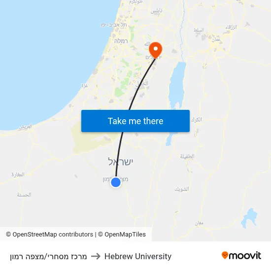 Commercial Center/Mitzpe Ramon to Hebrew University map